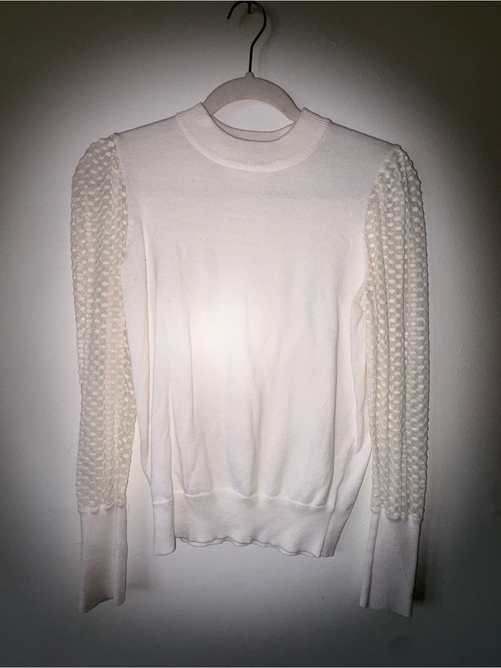 White Sweater with mesh polka dot Sleeves